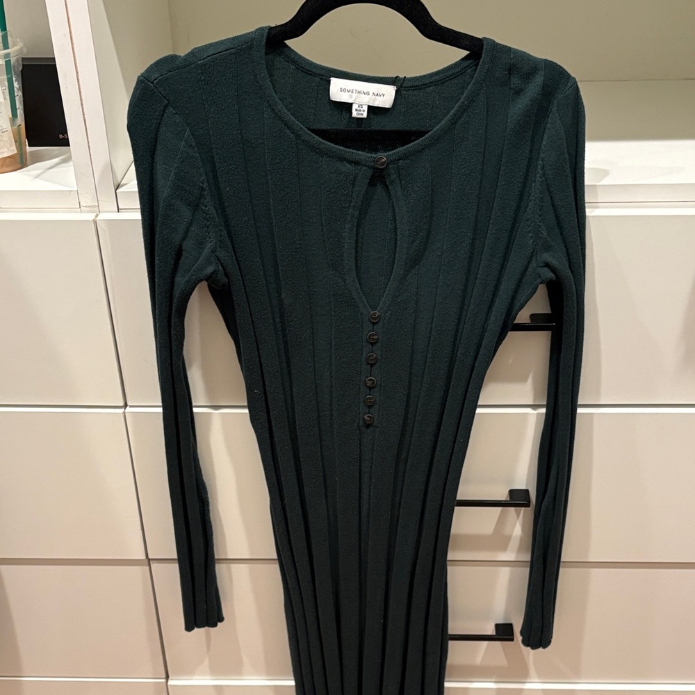 Something Navy Teal Long Sleeve Dress